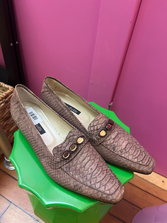 size 45 brown snake skin with jewls vintage Bladelli shoes - square heel