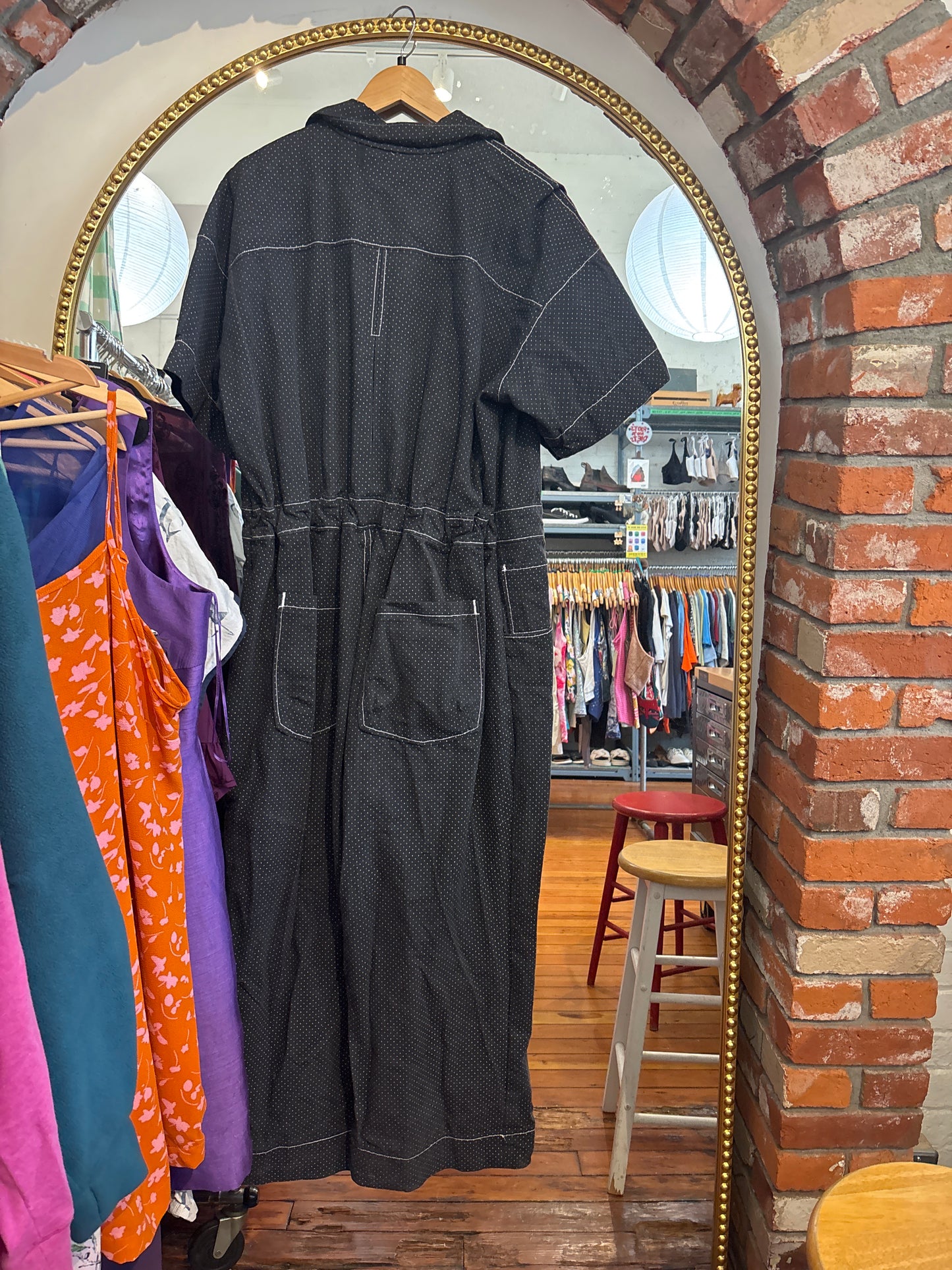 Size 2X black with white polkadots Maker boilersuit