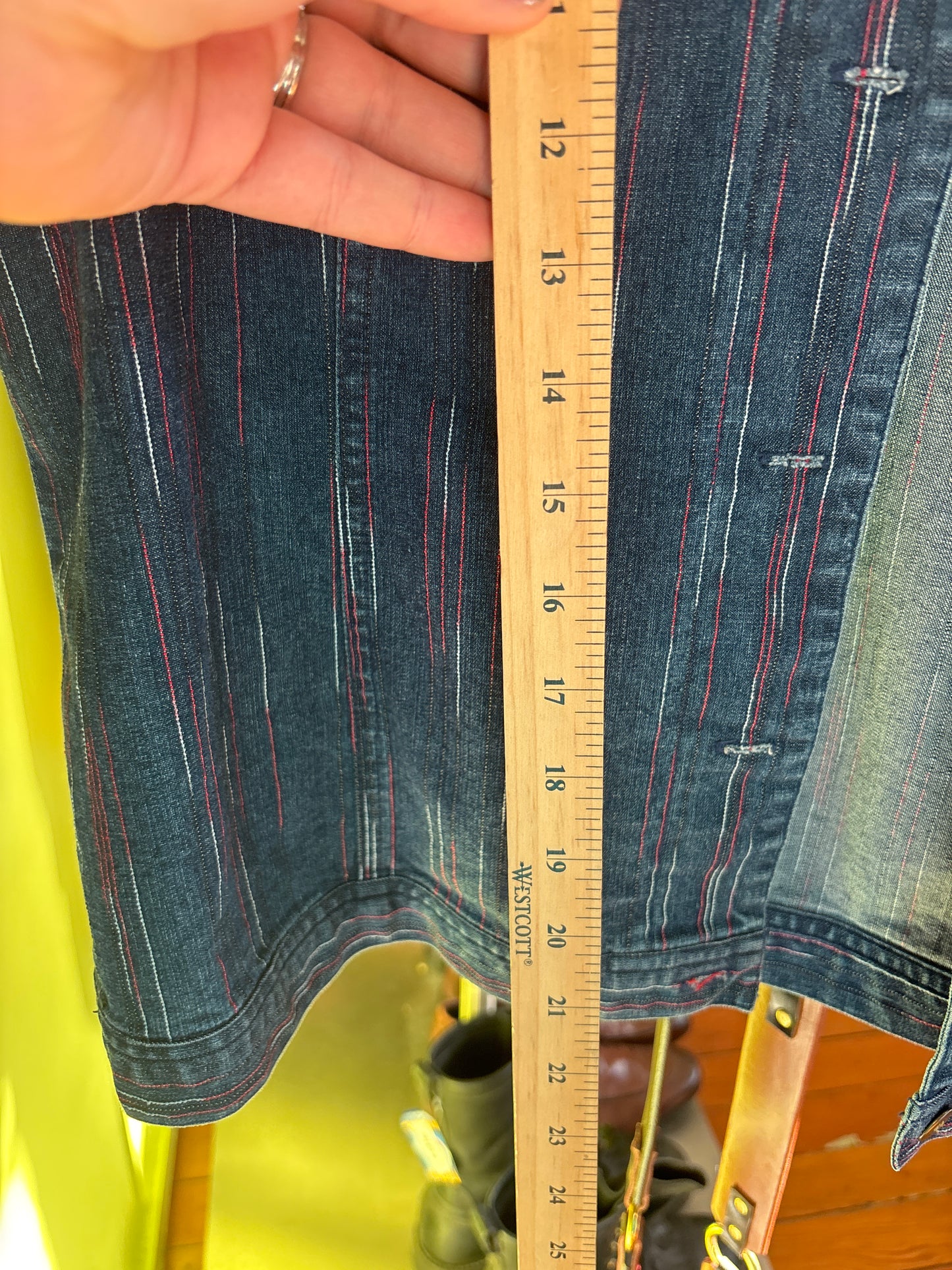 size 18 denim with red VINTAGE Tradition vest