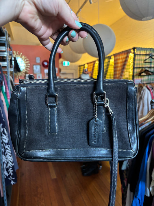 AS IS small black canvas and leather vintage Coach bag