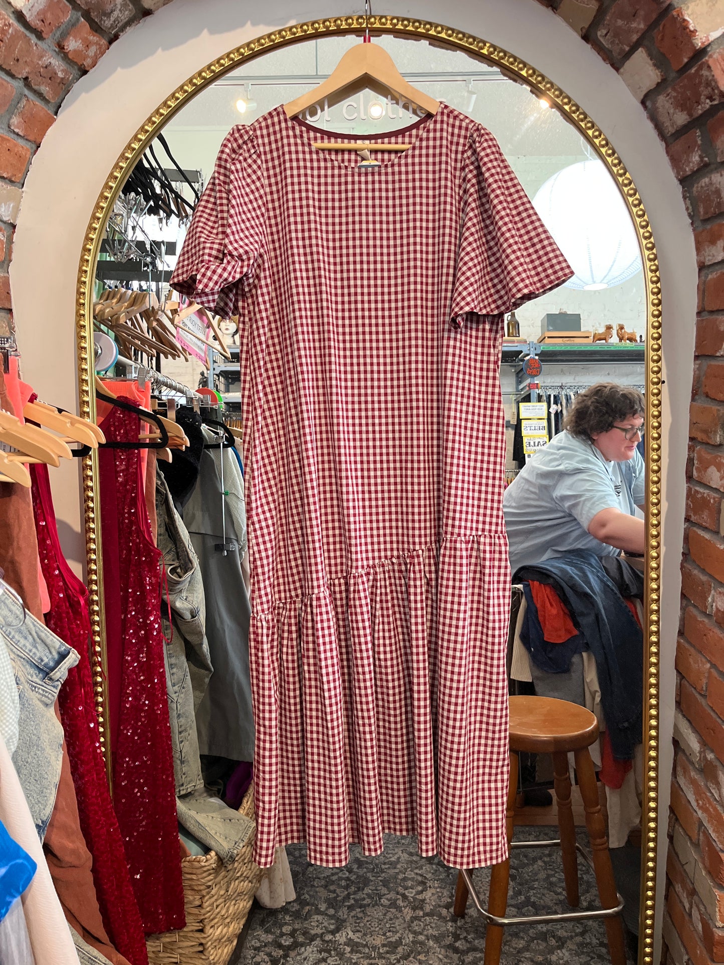 size XL red gingham Smoking Lily dress - long