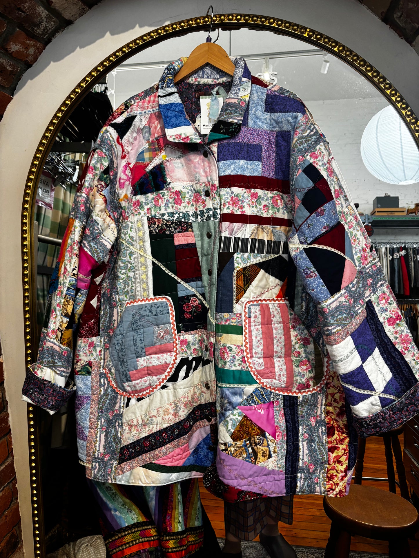 size 3X quilt jacket - crazy quilt with silk facings - by Woodblock