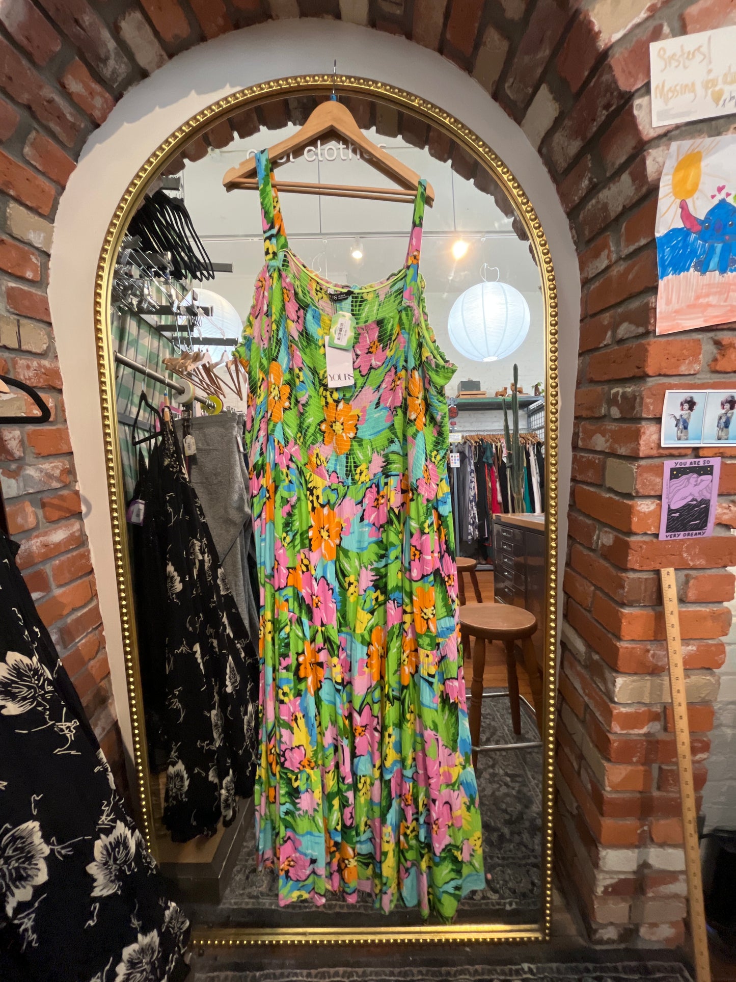 size 34-36 - 6X bright green orange pink floral YOURS dress - midi