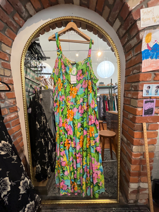 size 34-36 - 6X bright green orange pink floral YOURS dress - midi