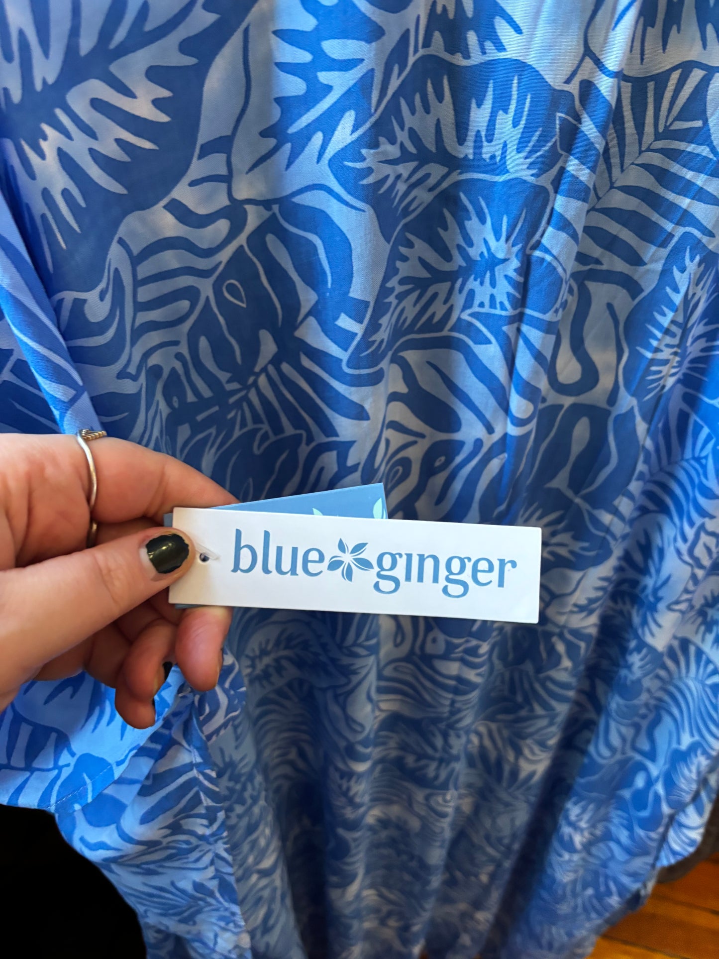 flex size blue floral rayon Blue Ginger kaftan