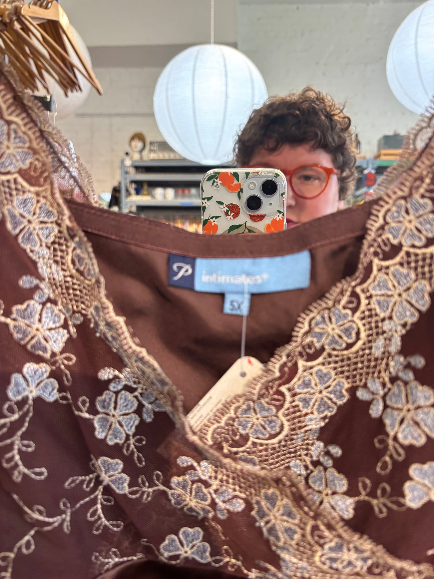AS IS size 5X brown satin blue lace VINTAGE P Intimates dress - 90s slip dress