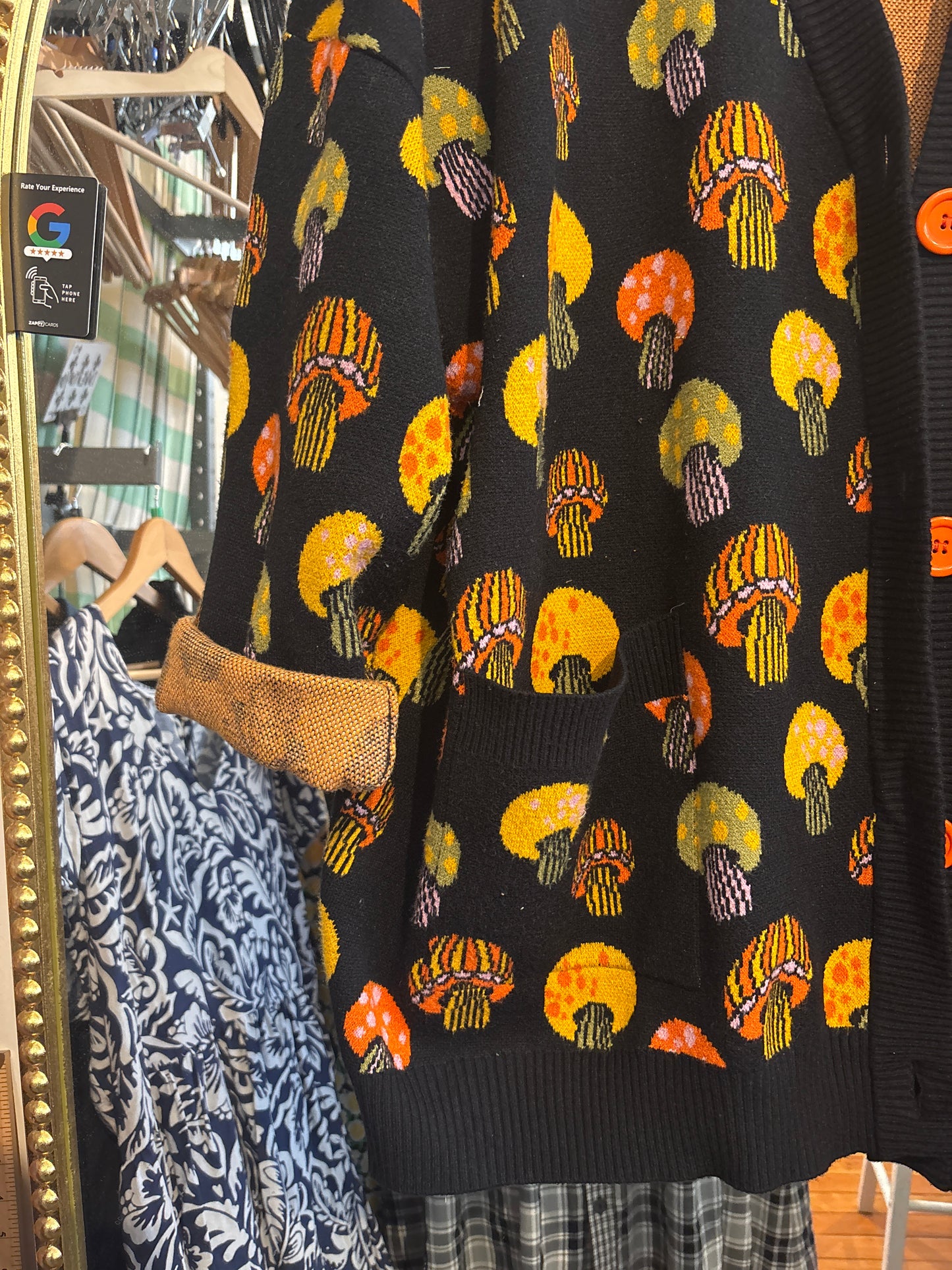 size XXL (generous) black with mushroons Dawn porter x Joanie cardigan - knit thick