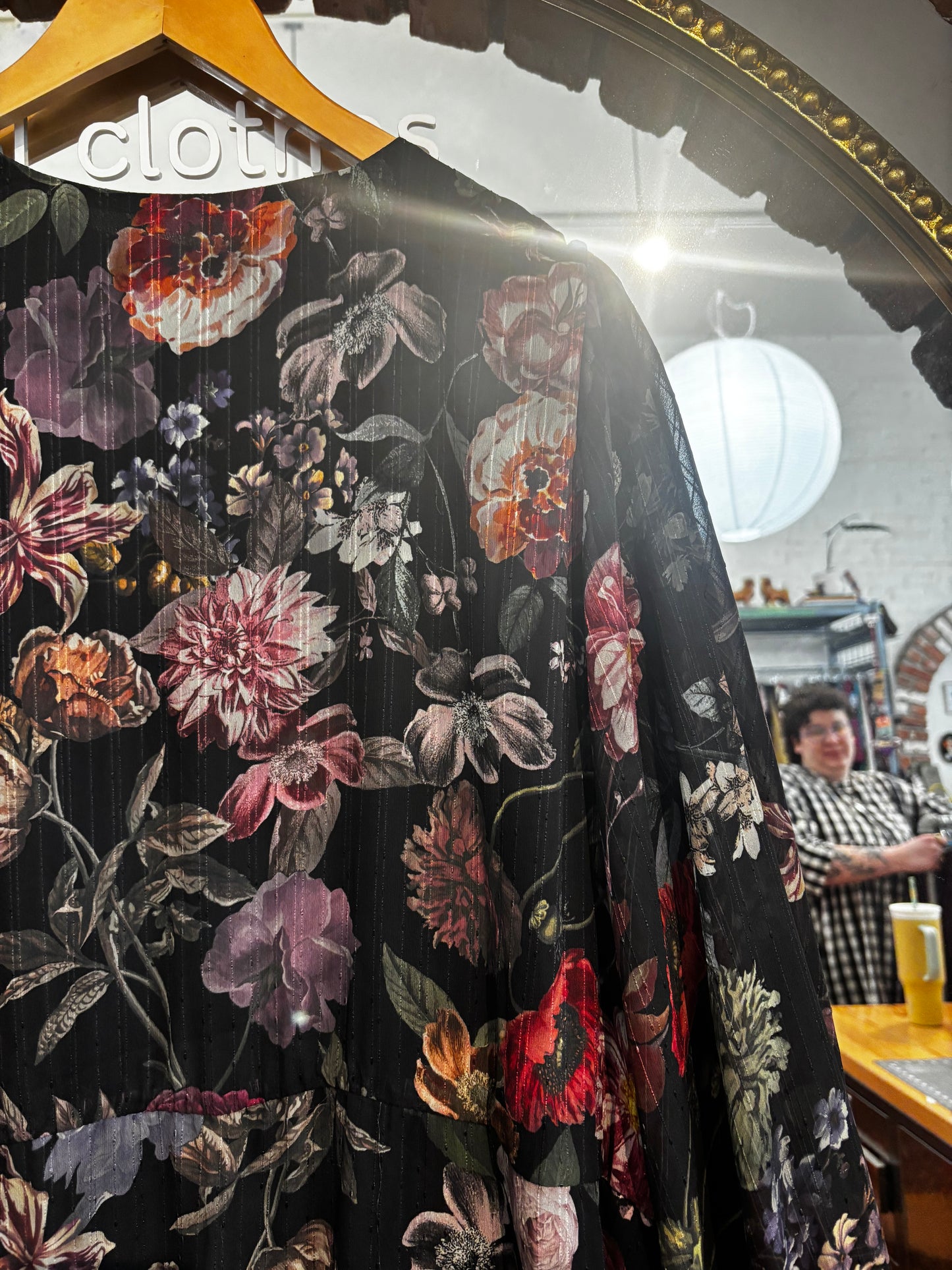Size 4X Meredith X Penningtons black botanical wrap dress