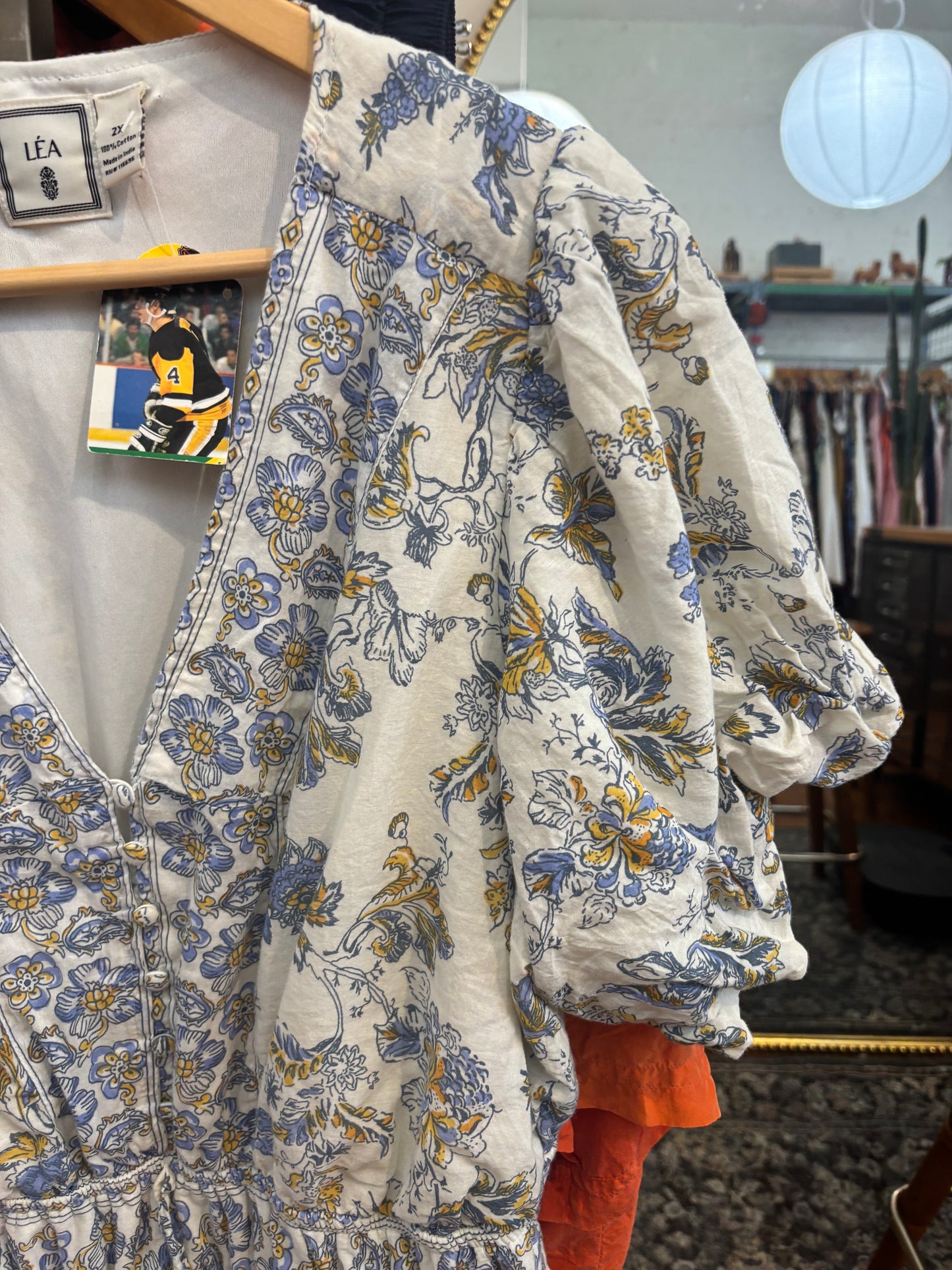 size 2X white with blue yellow florals LEA dress - maxi