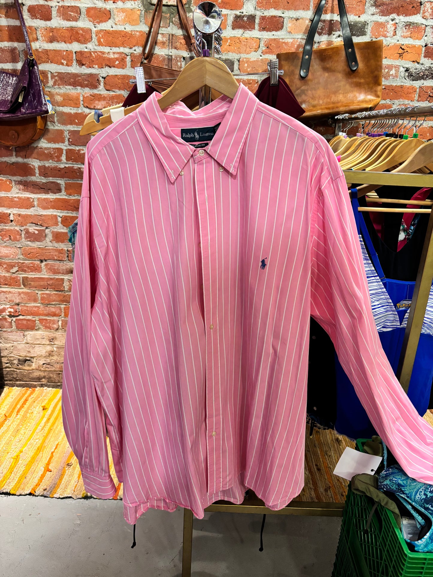 Size 3XB pink stripe Ralph Lauren button up top