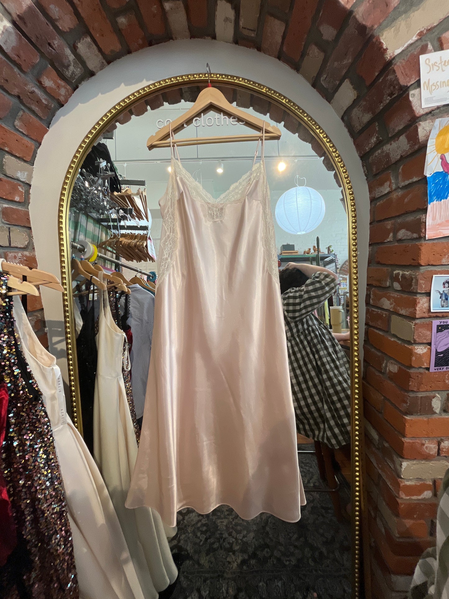 VINTAGE size 1X Cerie champagne satin long sex dress