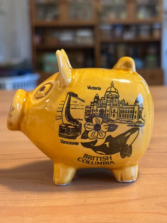 RARE VINTAGE British Columbia ceramic piggy bank