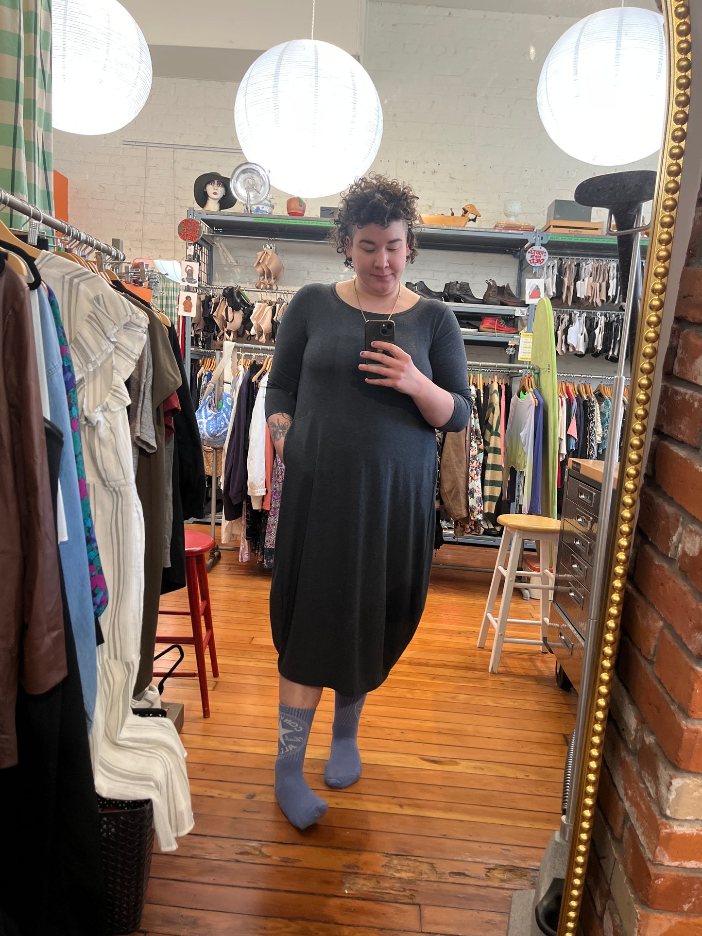Size L greyish blue cut loose dress