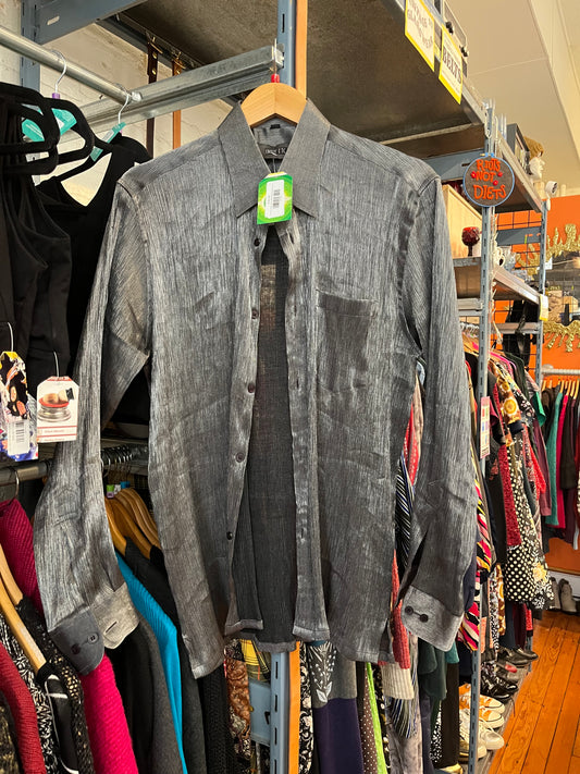 size L/G silver crinkle VINTAGE Ebony top - button up