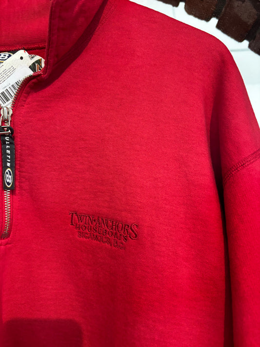 size XL  red cotton VINTAGE Twin Anchors sweater - 1/4 zip