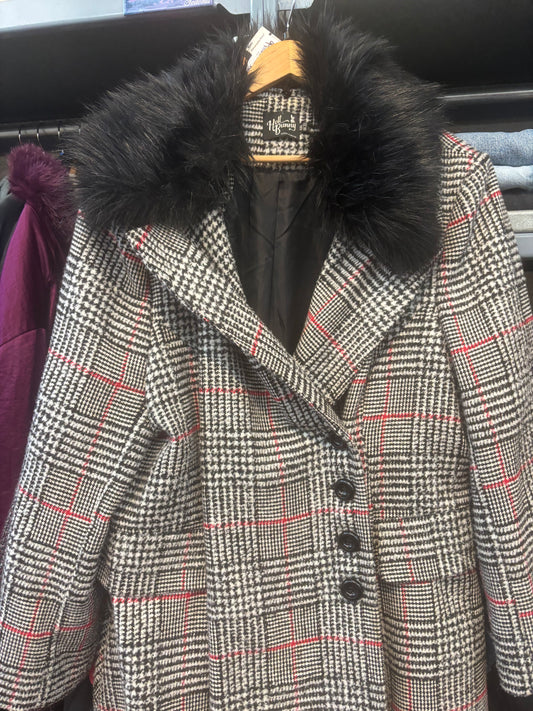 size UK22 black white with red houndstooth Hell Bunny jacket - long