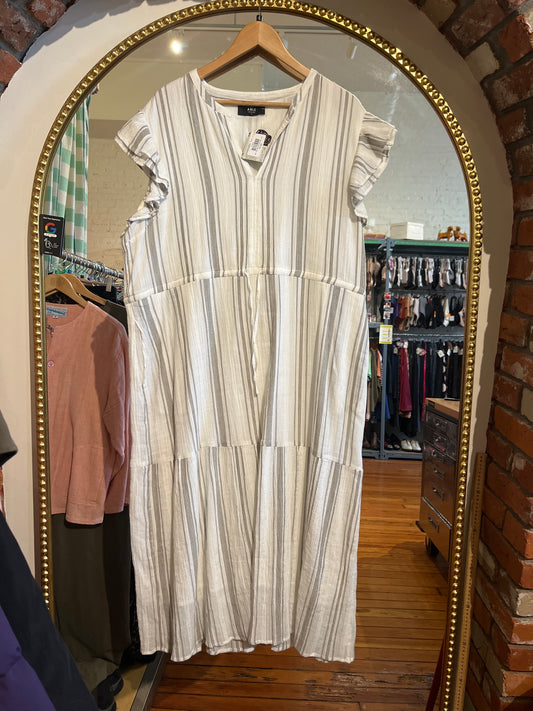 size 1X white-grey stripe Able dress - maxi