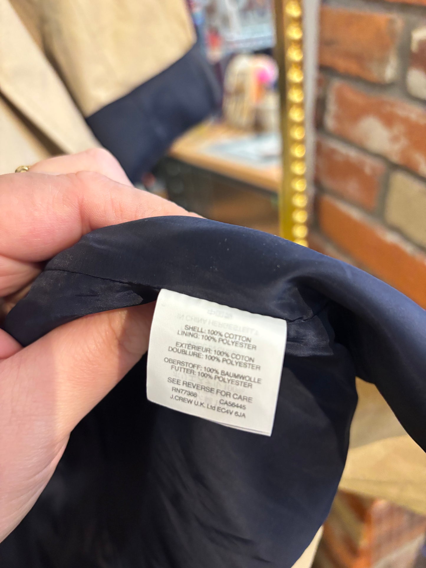 size 16 beige with navy lining J.Crew coat - trench