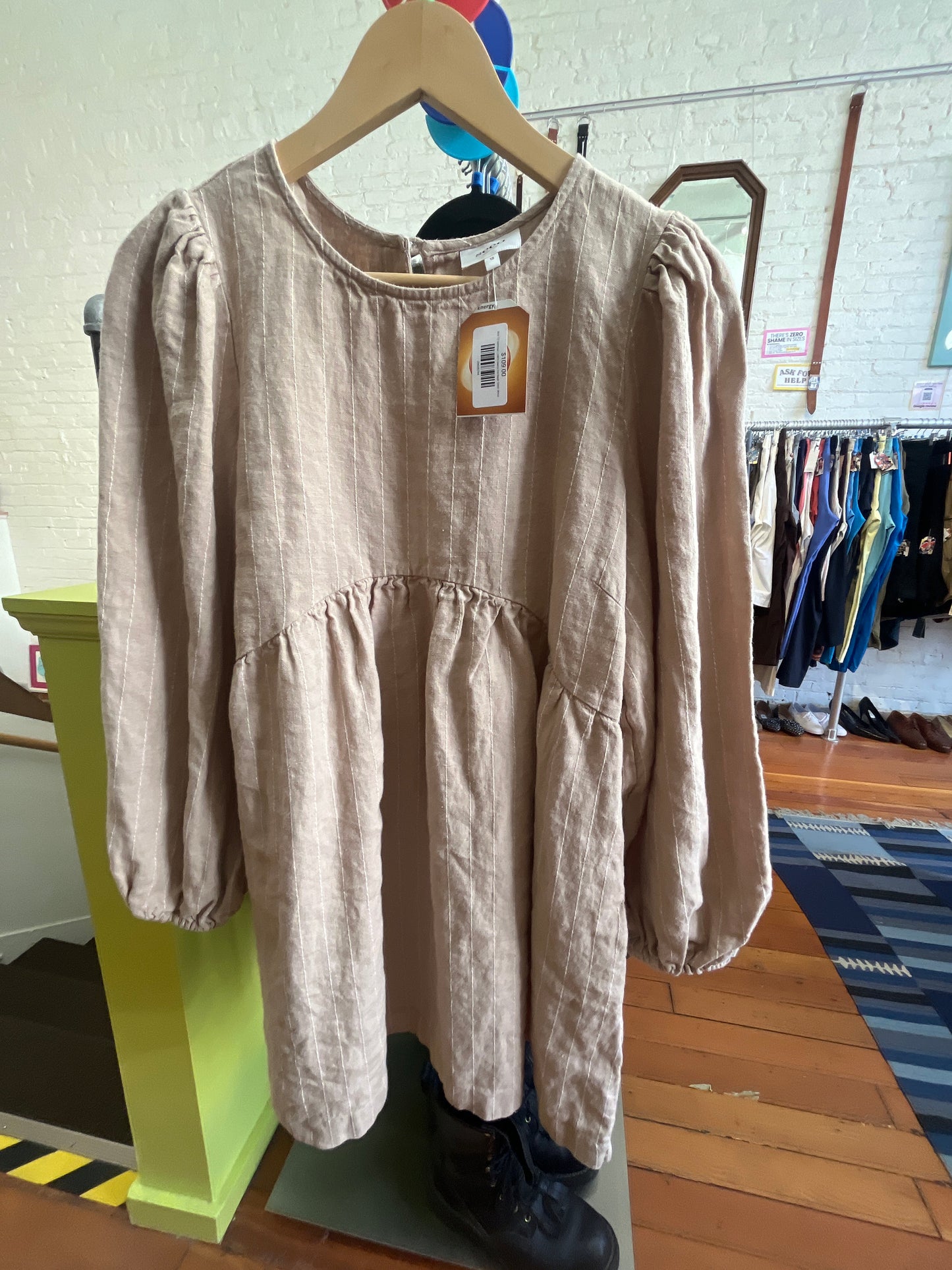 size 12 oatmeal LINEN blend Heritage Seed dress - mid