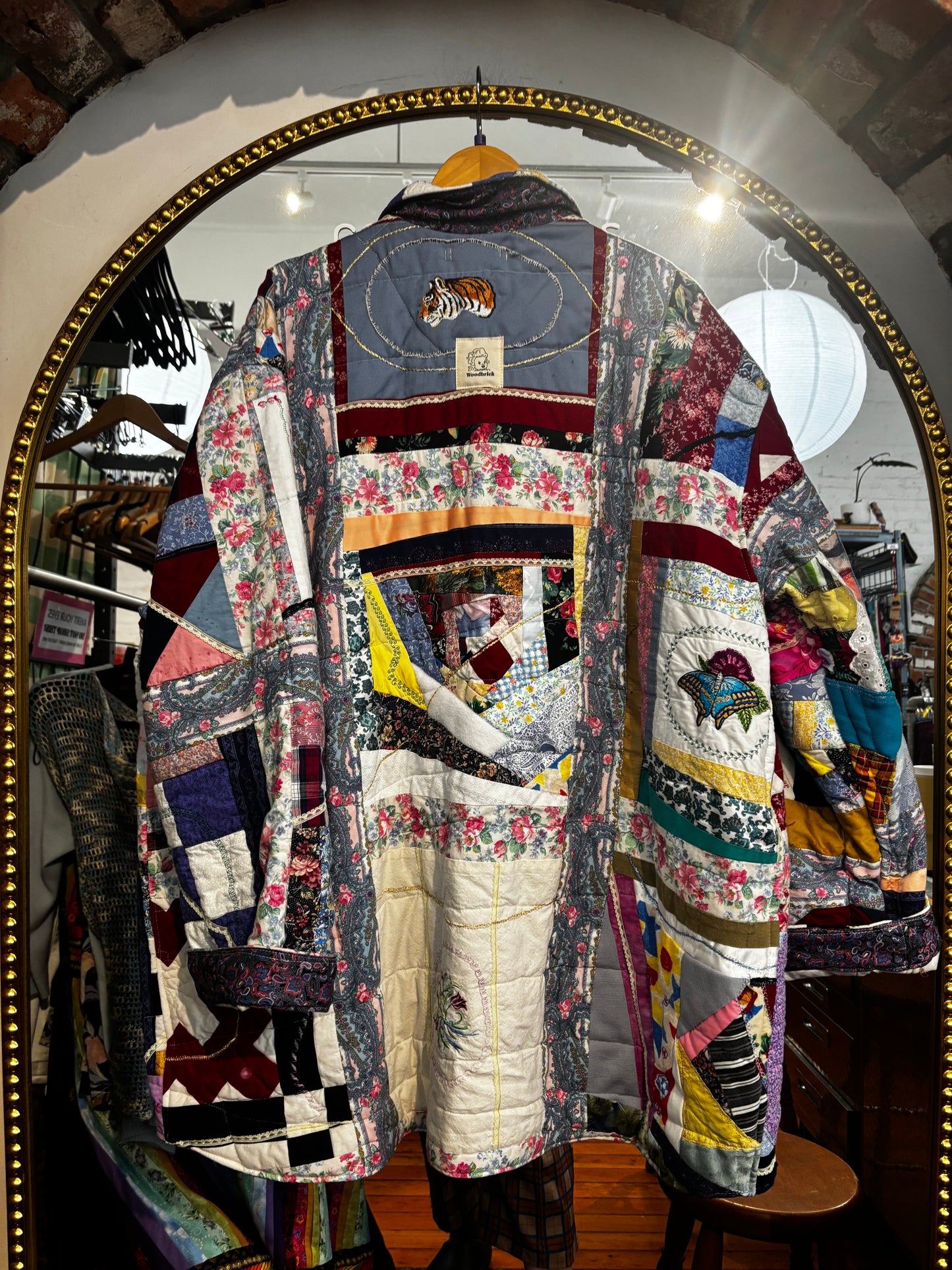 size 3X quilt jacket - crazy quilt with silk facings - by Woodblock