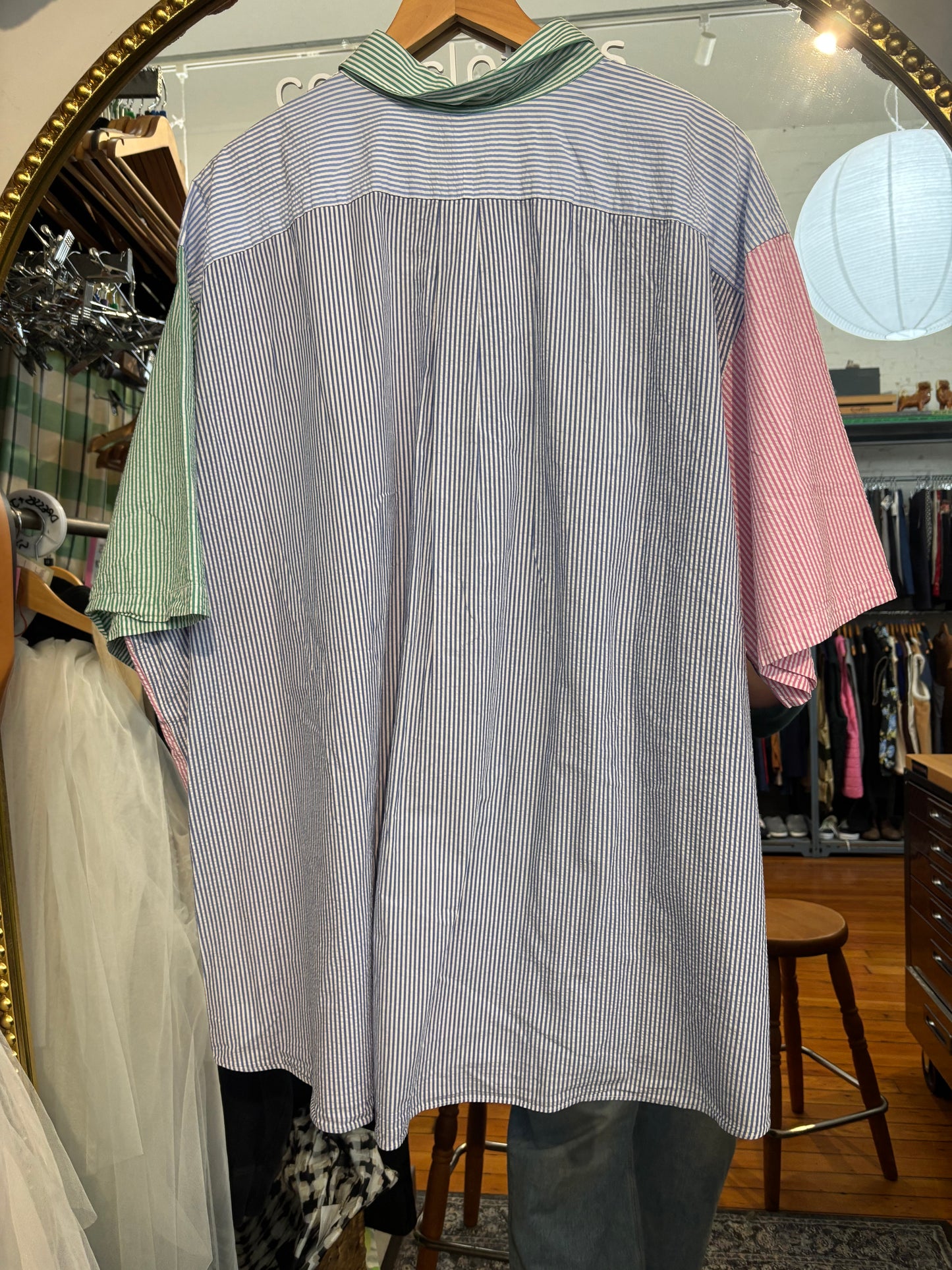 Size 4XB pink blue striped colour blocked Ralph Lauren short - button up