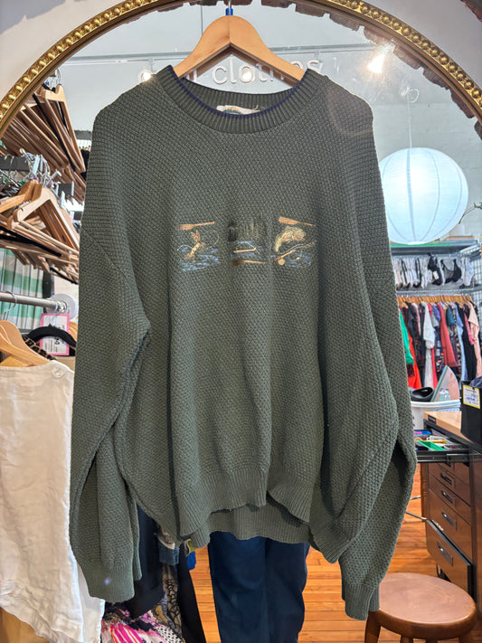 size 2XLT green knit with fish vintage Northern Elements sweater - knit