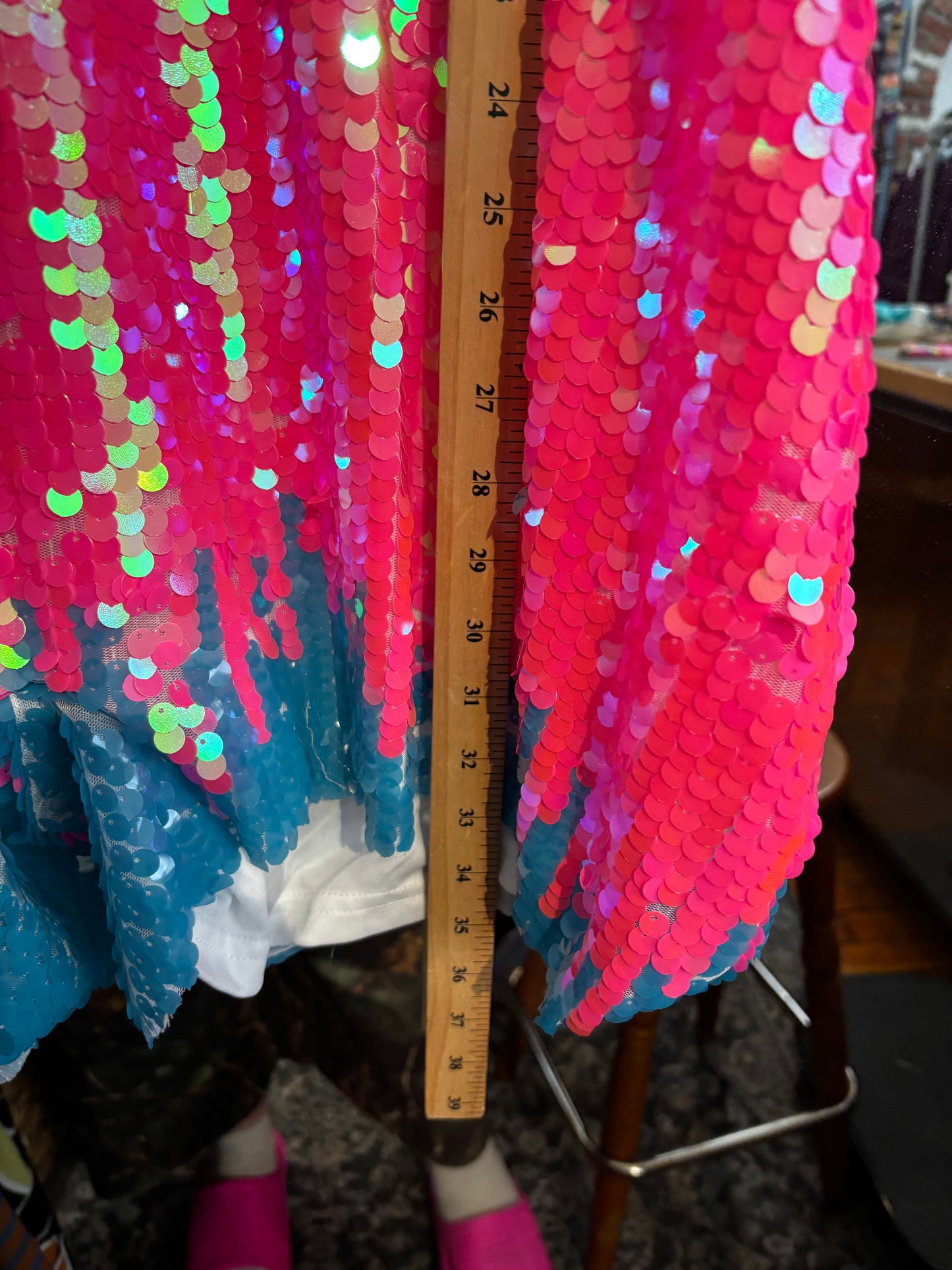 size 5X (small) pink blue sequins XPlusWear dress - boxy