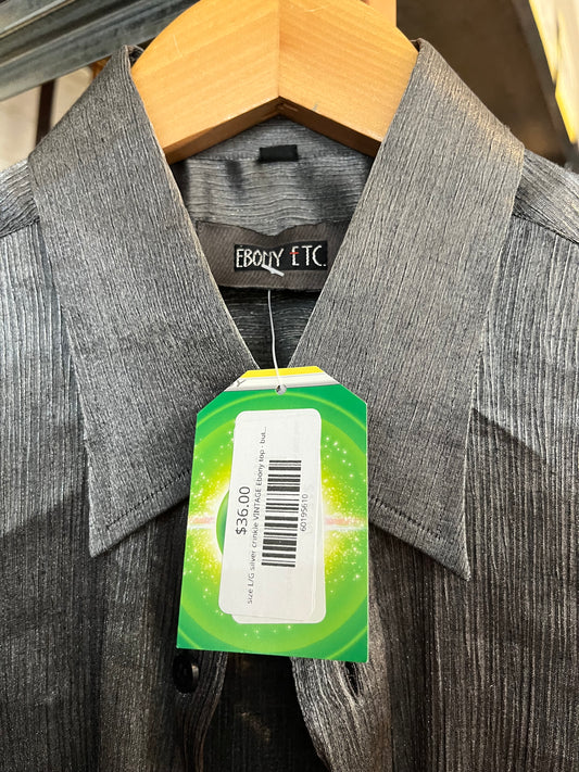 size L/G silver crinkle VINTAGE Ebony top - button up