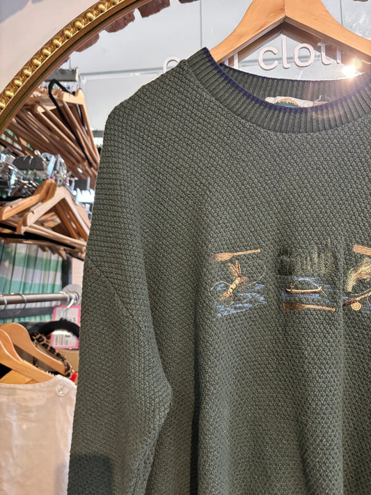 size 2XLT green knit with fish vintage Northern Elements sweater - knit
