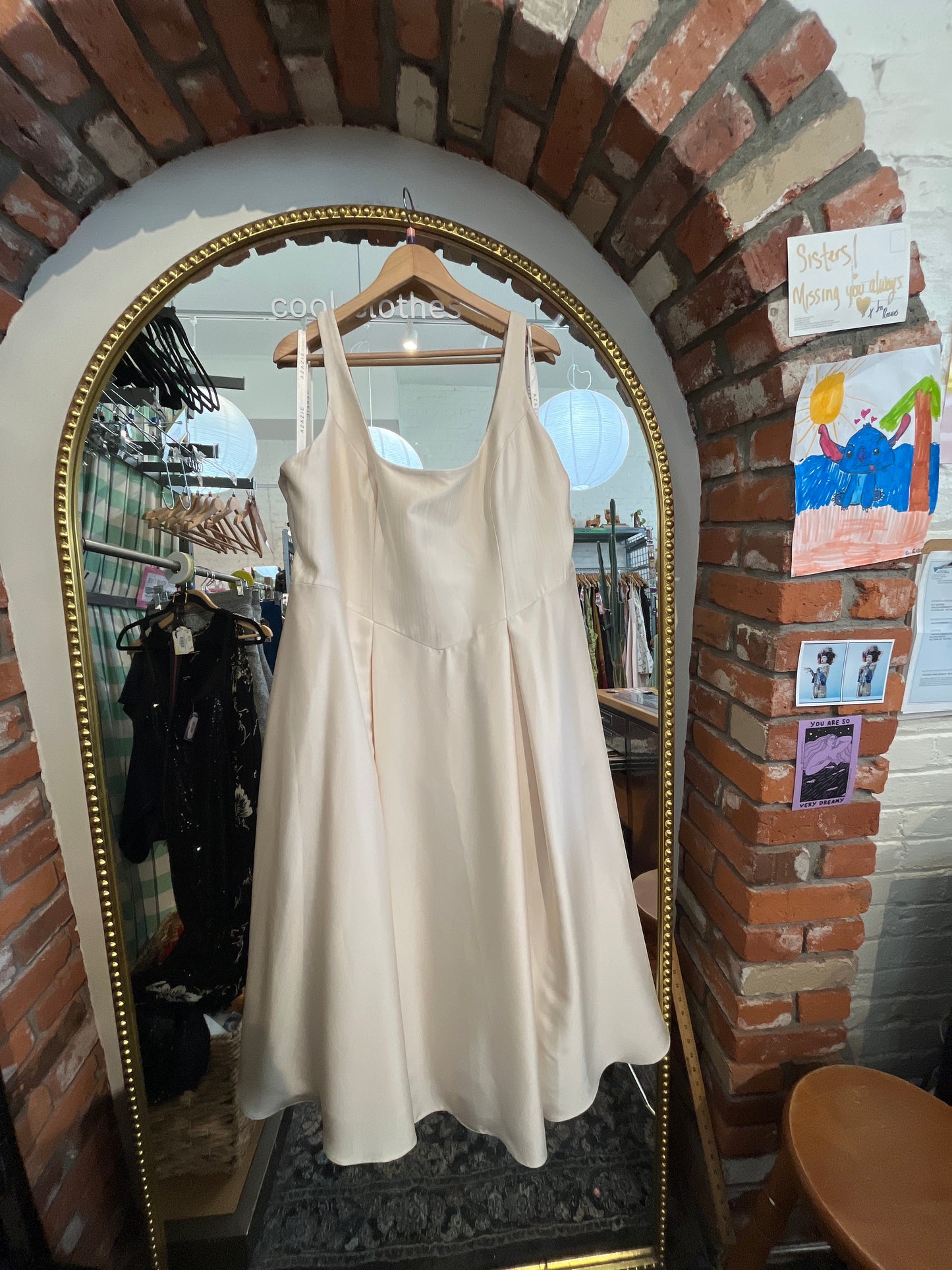 size C cream satin Azazie dress - midi v waist