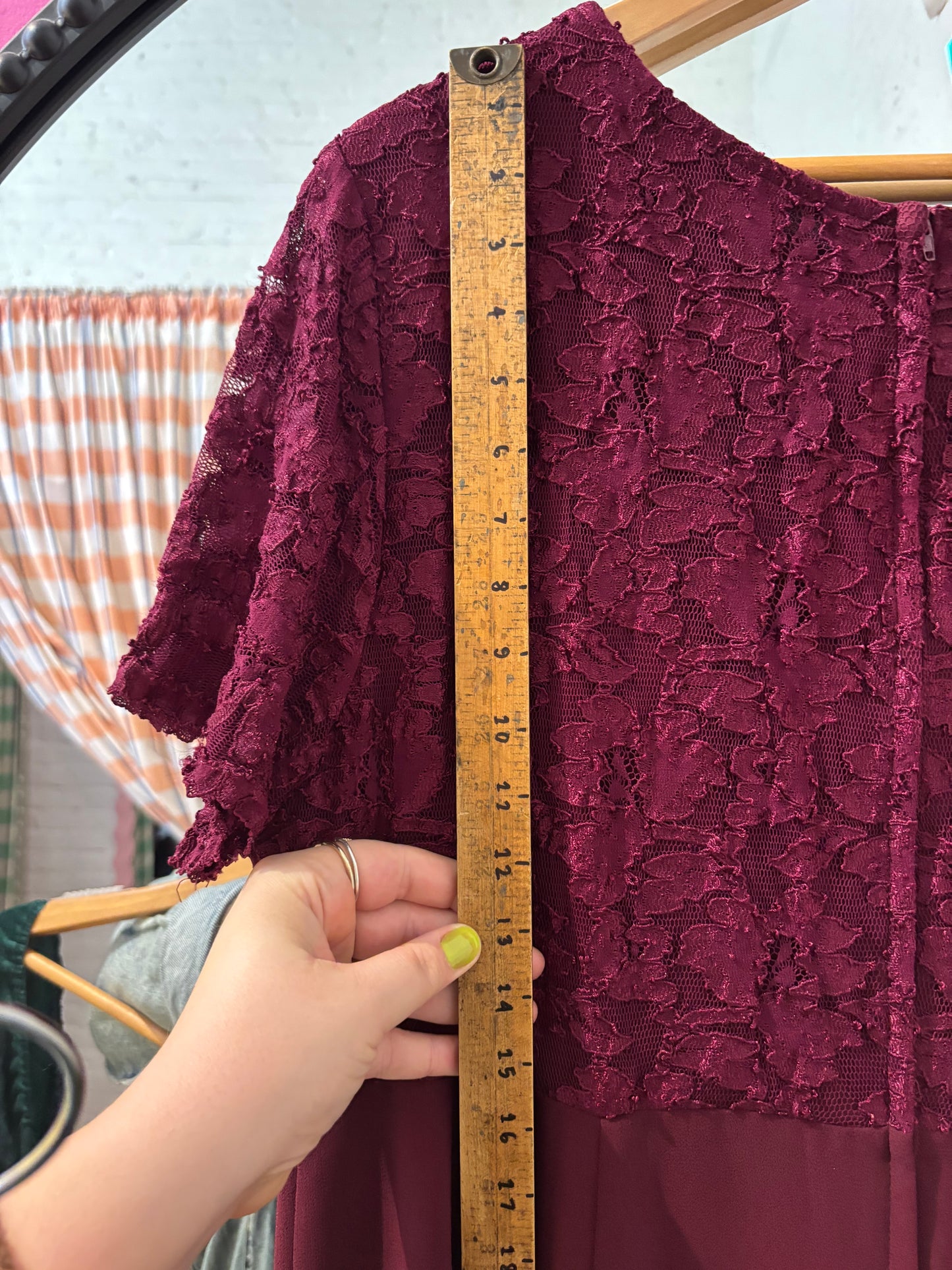 size 18 burgundy lace long vintage Michel Antoni dress -90s