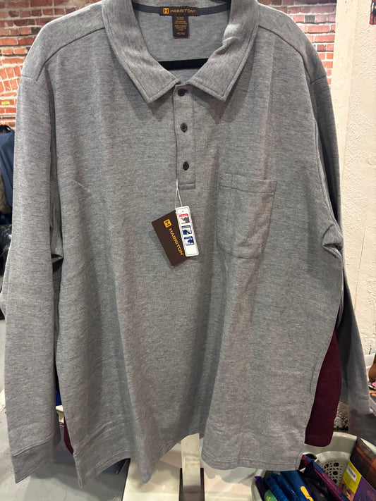 Harriton charcoal long sleeve polo
