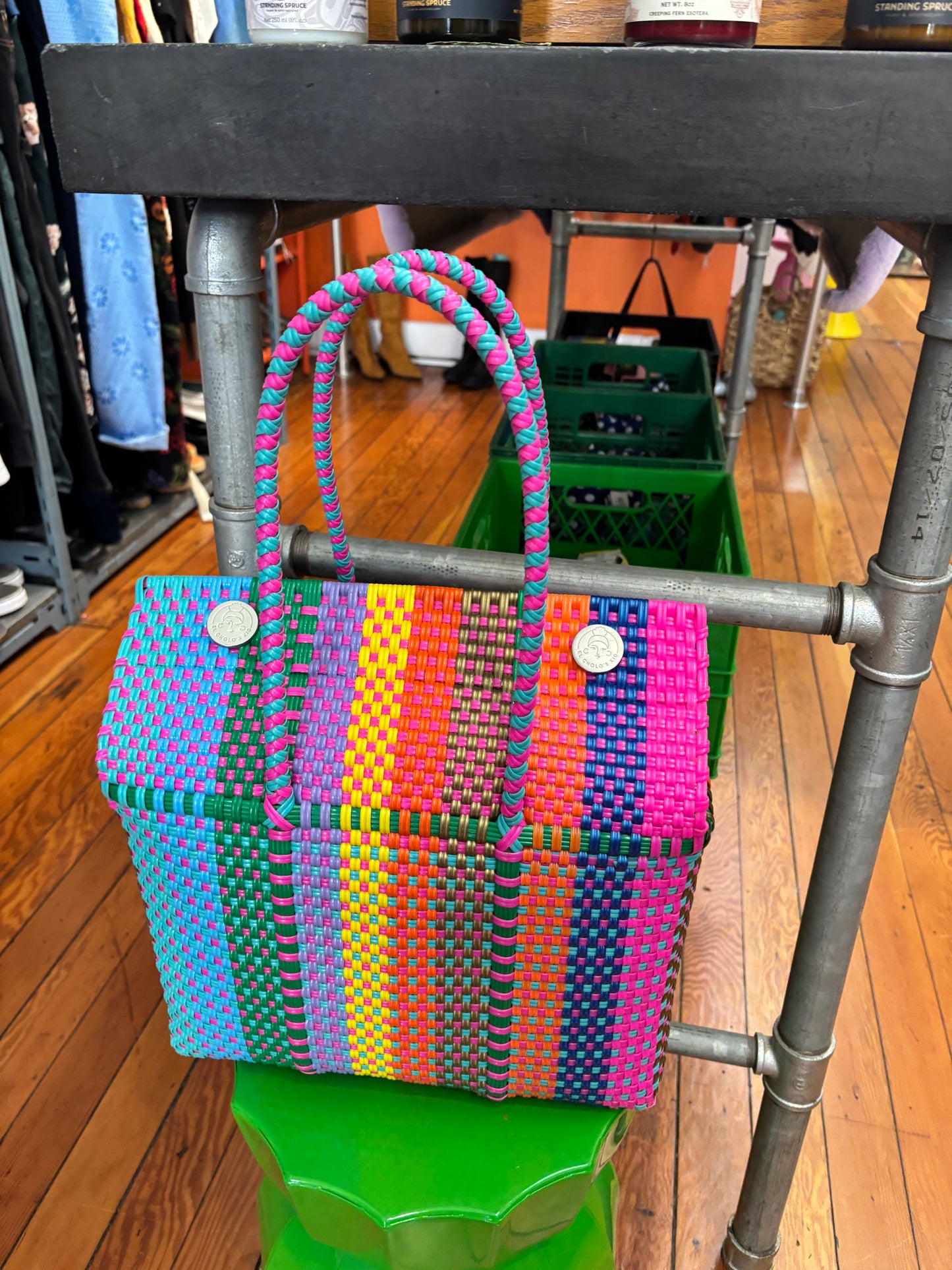 El Cholo's Kid rainbow plastic woven bag