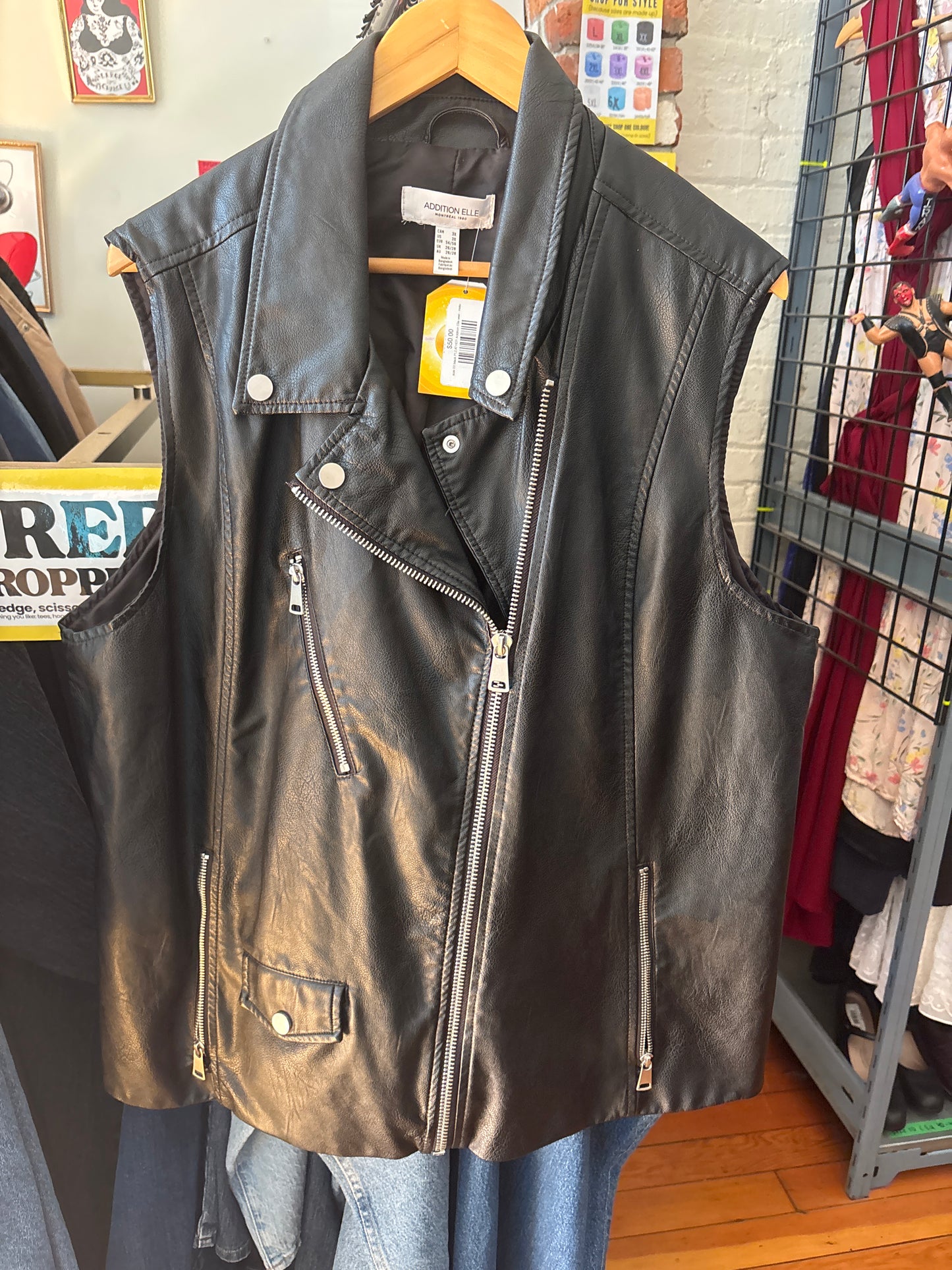 size 3X black PLEATHER Addition Elle vest - moto