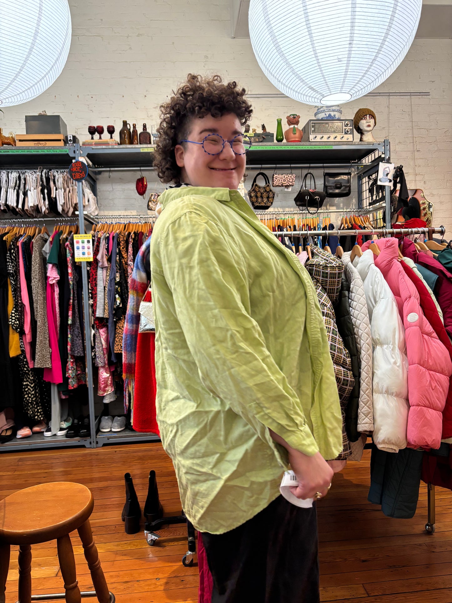 size 3X green linen vintage Pure & Simple button-up long sleeve