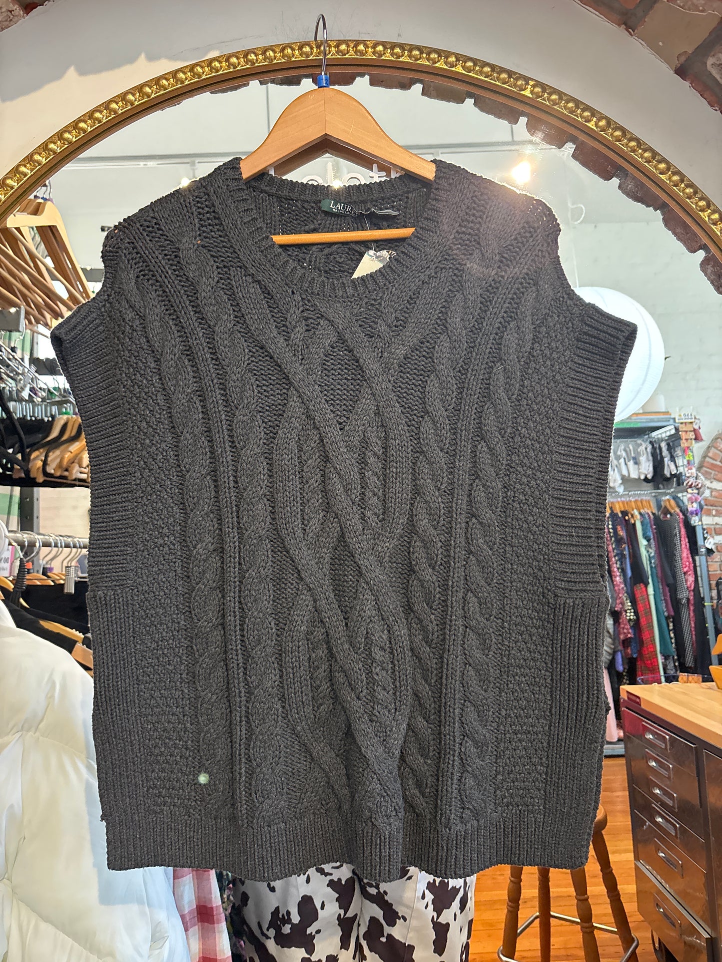 size XL grey cotton wool blend Ralph Lauren knit sweater vest