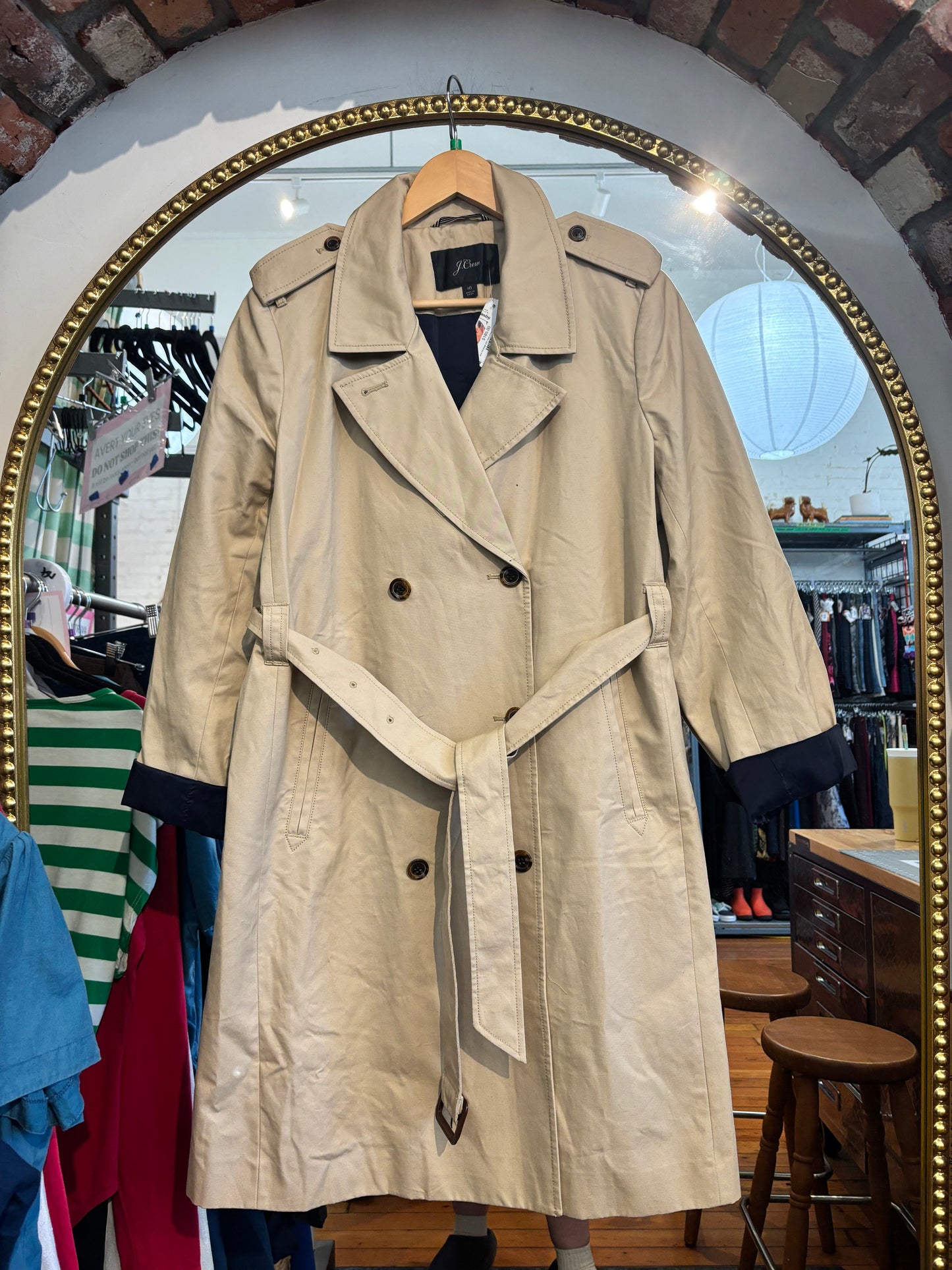 size 16 beige with navy lining J.Crew coat - trench