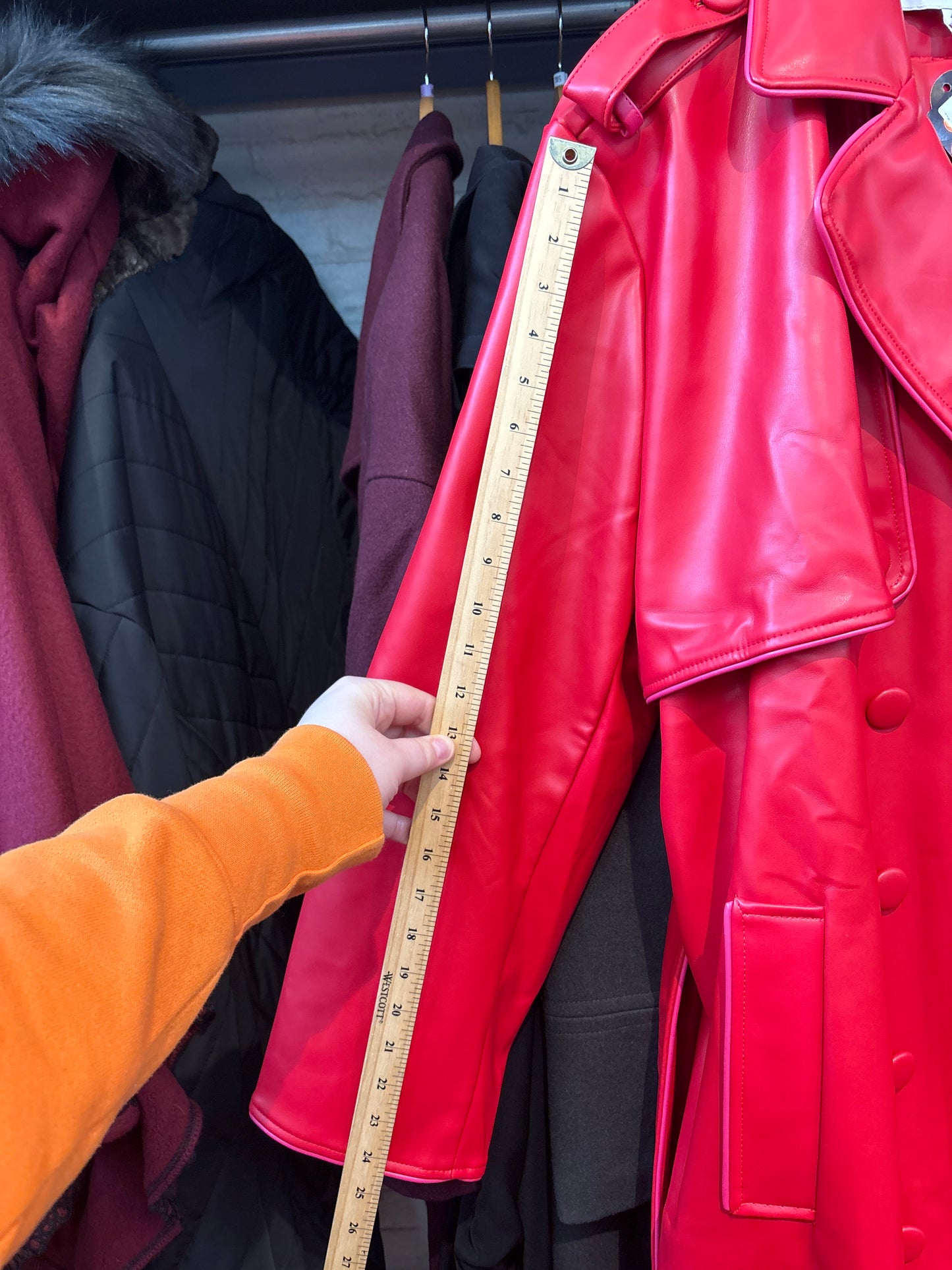 size 4X Hilary MacMillan Red Donna Faux Leather Trench