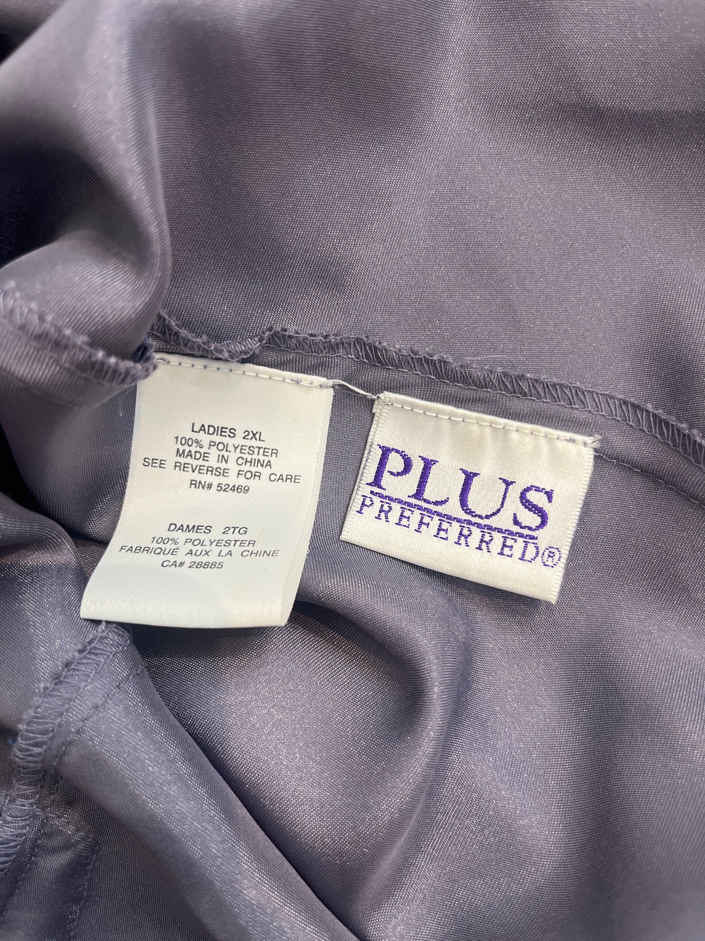 size 2X (small) grey satin VINTAGE Plus Preferred sexy dress