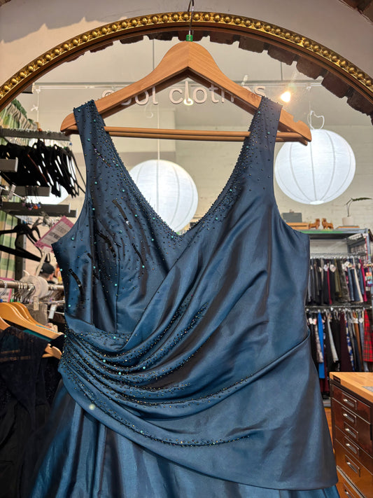 size 18 90s turquoise satin beaded vintage  dress - long cocktail