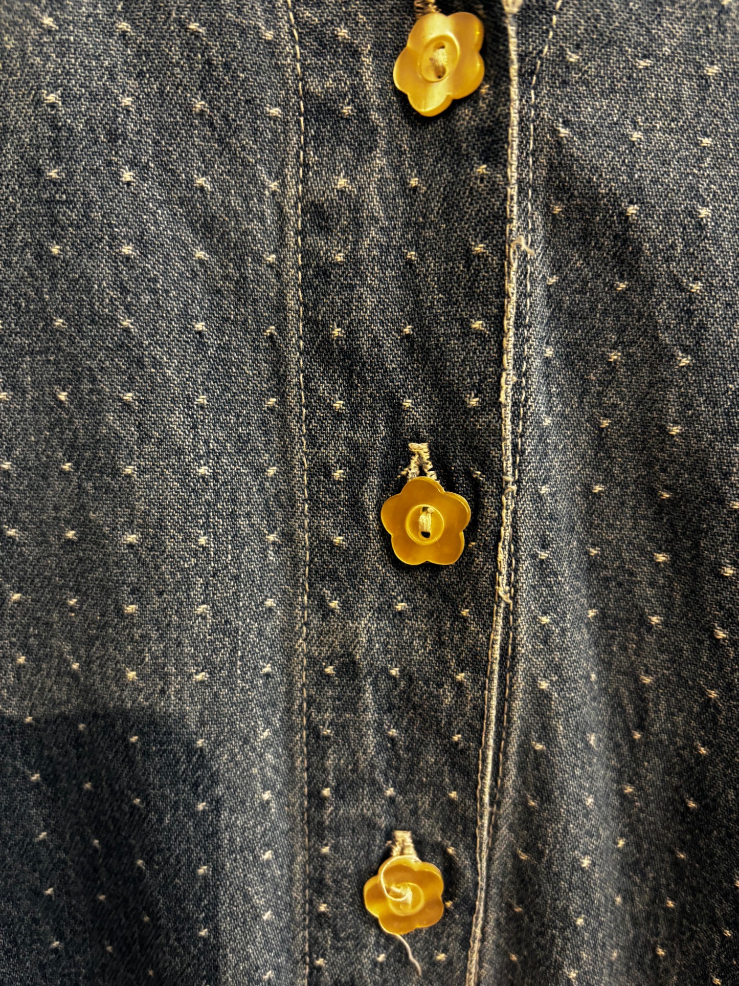 size M (1X) denim with dots and daisy buttons VINTAGE Cotton Ginny dress - long