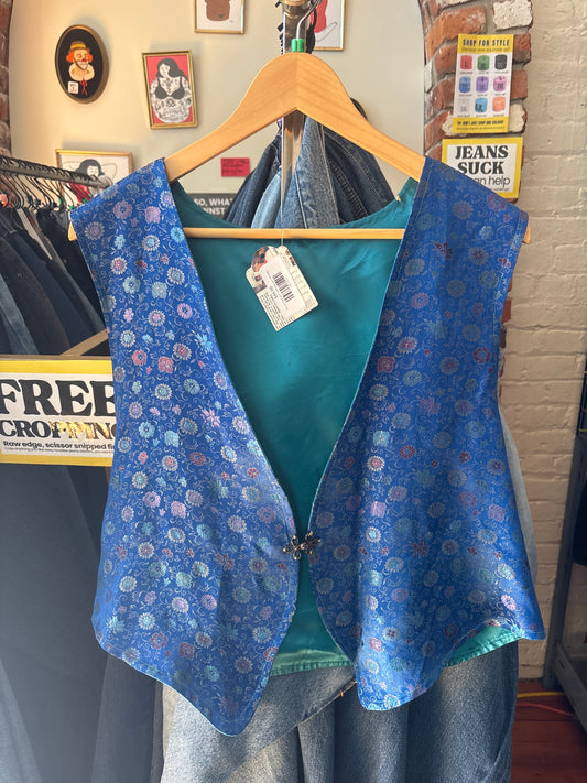 flex blue floral satin handmade vest