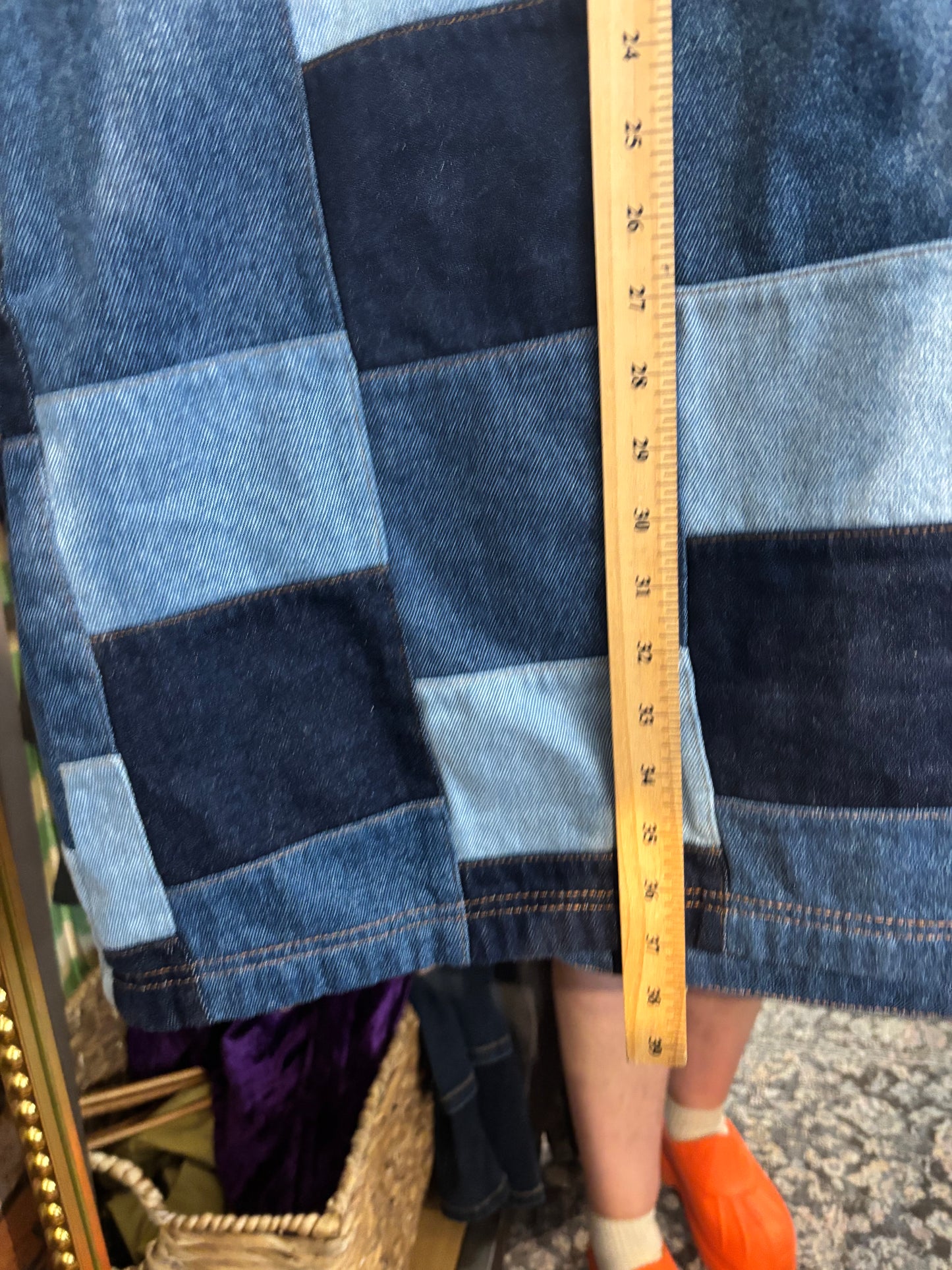 Size 26 blue patchwork denim dress Lucy and Yak pinafore