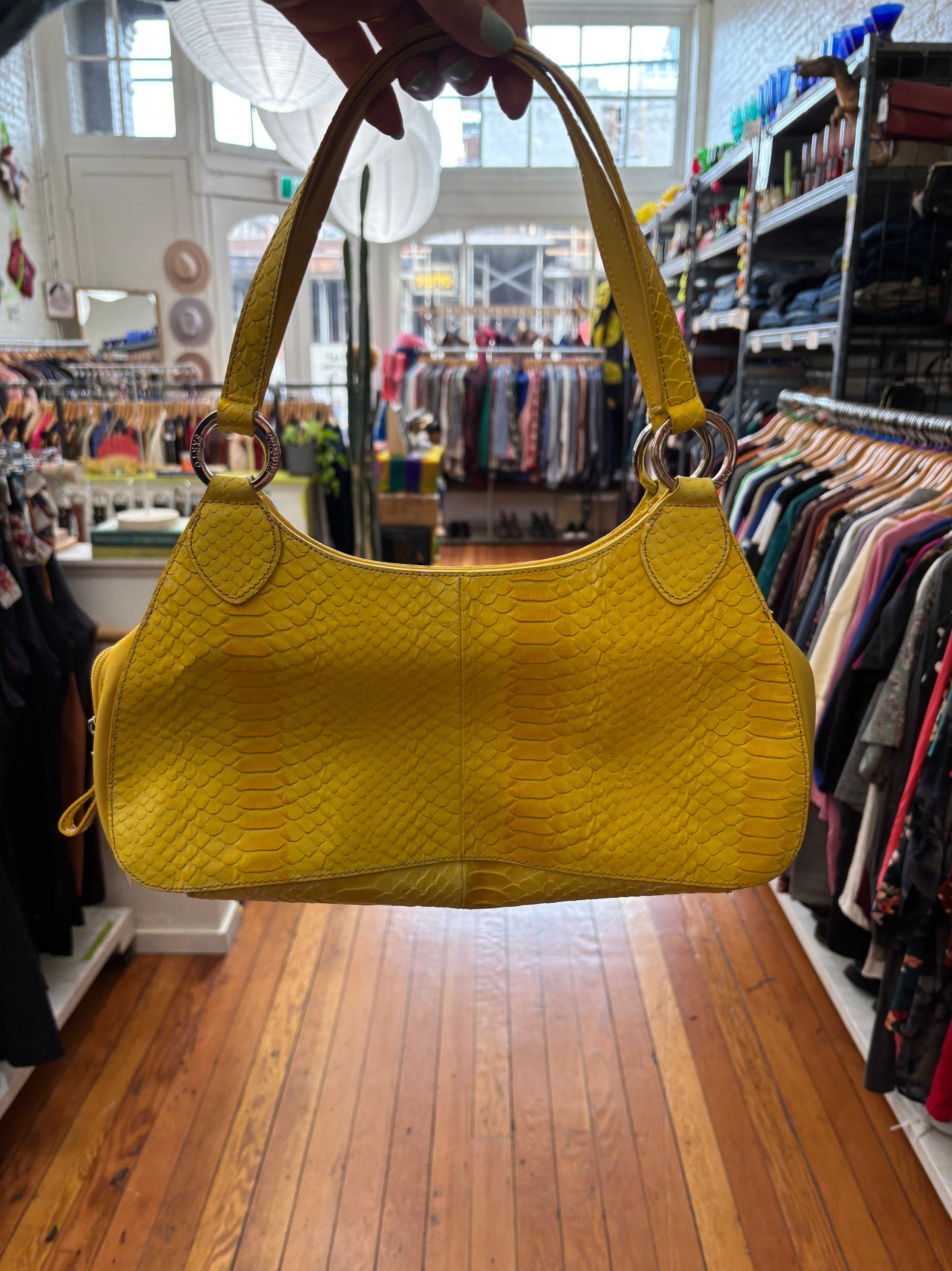 yellow faux leather VINTAGE Franco Sarto crescent bag