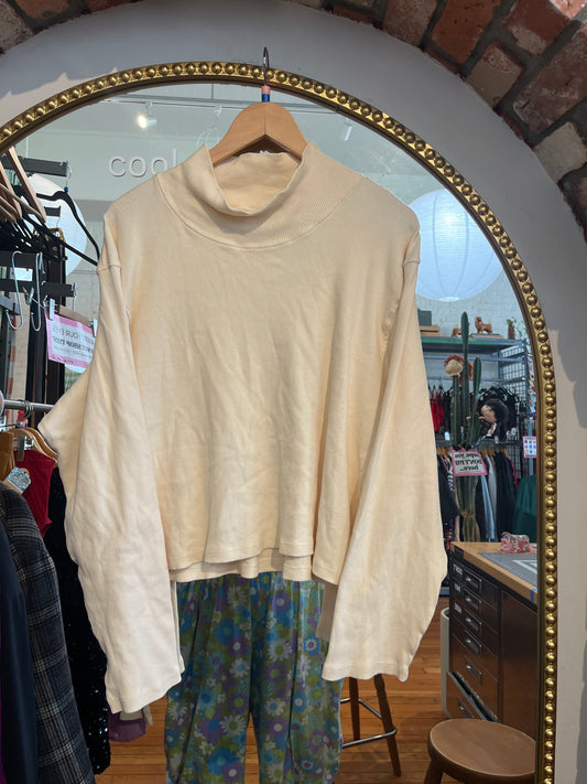 size 5XL cream COTTON ribbed Big Bud Press tee - long sleeve mock neck