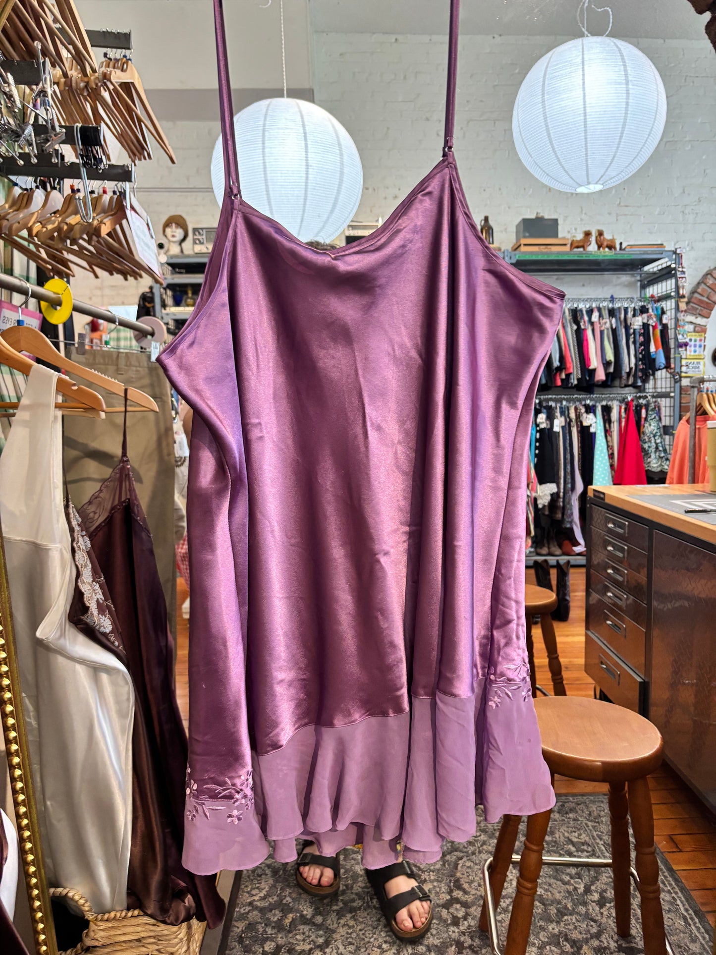 AS IS size 5X purple satin with rose P Intimates slip dress