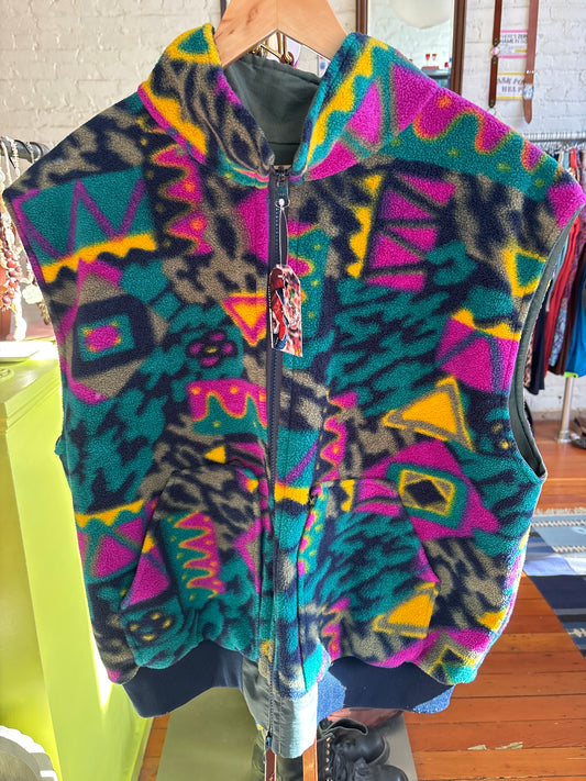 size flex teal yellow fleece VINTAGE vest - reversible