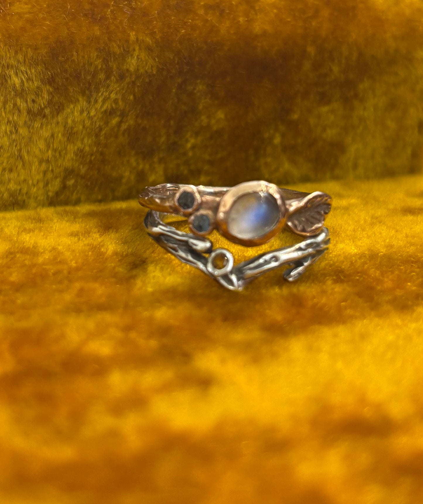 size 10 Emma Glover 14K rose gold moon stone diamond ring
