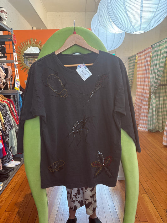 Size L silk-cotton beaded bug top vintage beaded top