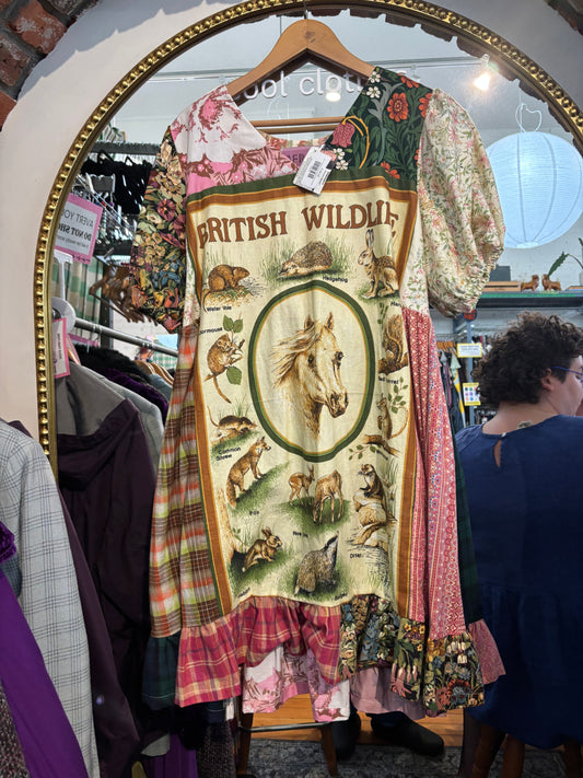 Size XL woodland animal Afrayed Upcycling dress